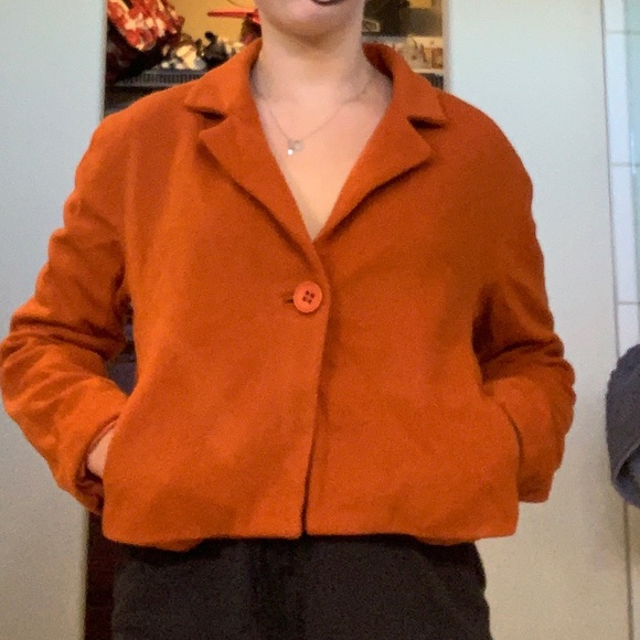 Gloria Gaudette Cropped Orange Blazer with Pockets and Button Size US 12 - Picture 4 of 7